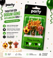 Taraftar Temalı Doğum Günü Pasta Süsü Mum Seti Futbol Konsepti