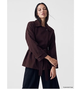 LCW STUDIO Bordo Kuşaklı Oversize Kadın Gabardin Ceket