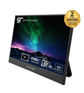 GameRaider P14 14 inç 60Hz Full HD+ IPS Taşınabilir Monitör – 2 Yıl Birebir Değişim Garantili