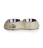 Beeztees Kedi İkili Mama ve Su Kabı, Paslanmaz Çelik, Bej, 26,5x15x4,5cm, 2x160ml