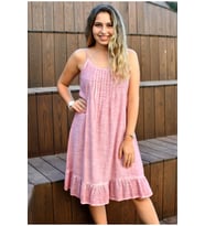 Kadın Pembe Naturel Pamuk Dokuma Askılı Elbise