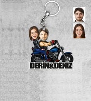 Kişiye Özel İsimli Motorcu Sevgili Ahşap Anahtarlık-1