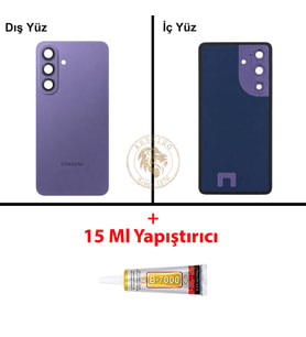 Samsung Galaxy S26 Mor Renk Lensli Arka Kapak + B7000 Yapıştırıcı Arka Cam Batarya Kapağı Pil Kapağı Lazer Kesim Back Cover Galaxy S26 Uyumlu