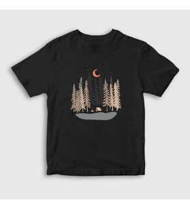 Presmono Unisex Çocuk Siyah Forest Camper Kamp T-Shirt 371478tt