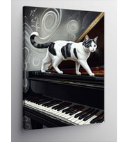 Kanvas Tablo Piyano Üstünde Kedi