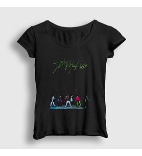 Presmono Kadın Siyah Street Stray Kids T-Shirt 123043tt