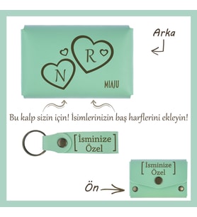 Açık Yeşil, Sevgililer Günü’nde Özel Bir Dokunuş! Harf ve Kalp İşlemeli Cüzdan & Anahtarlık Seti