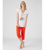 Baskılı İkili Pijama Takımı  (Beyaz - Kırmızı)