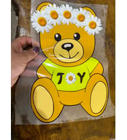 ÜTÜ İLE YAPIŞAN PAPATYALI AYI TİŞÖRT TRANSFER BASKI ARMA 23X22 CM
