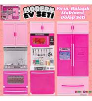 Anlily Üçlü Mutfak Seti - Barbie Modern Mutfak Seti - Işıklı Sesli Mutfak Oyuncak - Fırın, Buzdolabı