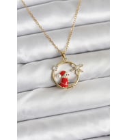 316L Çelik Zincir Gold Zirkon Taşlı Yılbaşı Tema Kadın Kolye 5886 - GLST2652-2625