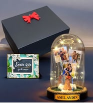 Hediye Kutusunda İsimli ve Fotoğraflı Led Işıklı Fanus, Kişiye Özel Hediye (Model 9)