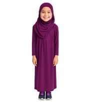 Penye Kendinden Başörtülü Çocuk Namaz Elbisesi Mor/ 6-7-8 yaş