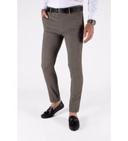 Erkek Slim Fit Dik Çizgili Keten Pantolon 21K-2200420-2 Kahve