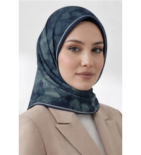 Bonjela Soft Eşarp D2 Çiçek Desen Petrol Mavi (Çok Renkli)