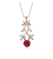 Gümüş Rose Kırmızı Gül Kolye