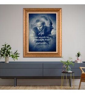 Altın Varaklı Çerçeveli Paspartulu Atatürk Tablo DC0890 (Gold)