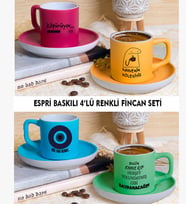 Espirili Renkli Türk Kahvesi Fincan Takımı 4 Kişilik 8 Parça