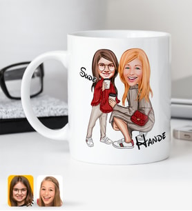 BK Gift Kişiye Özel Anne Kız Karikatürlü Beyaz Kupa Bardak-3