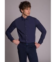 Lacivert Erkek Ekstra Slim Fit Düz Klasik Yaka Uzun Kol Gömlek