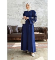 Liva Kolları Taşlı Abaya - İndigo