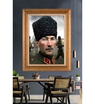 Altın Varaklı Çerçeveli Paspartulu Atatürk Tablo nh240 (Gold)