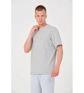 Erkek Düz Penye Tişört Bisiklet Yaka Kısa Kol Regular Fit T-Shirt - Gri