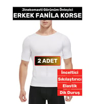 Özel Üretim Jinekomasti Dik Duruş Toparlayıcı Göbek Sıkılaştırıcı Elastik Erkek Fanila Korse 2 Adet (Beyaz)