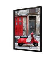 Kırmızı Vespa Motorsiklet Çerçeveli Mdf Tablo