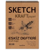 Lexroo ETİKA Kraft Eskiz Defteri A5-90 gr Doğal Kağıt, Spiralli, 50 Yaprak Sketchbook