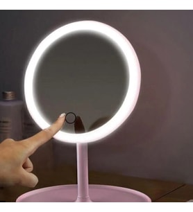 Beyaz Dokunmatik Led Işıklı Usb Li Yuvarlak Masa Üstü Makyaj Aynası