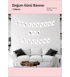 Kelebek Desen isme Özel Doğum Günü 1 Yaş Banner 3 mt Demonte