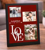 Kişiye Özel İsim Yazılı LOVE Tasarımlı 3 Fotoğraflı Masaüstü Siyah Çerçeve -Sevgiliye Hediye İsimli ve 3 Fotoğraf Kolajlı LOVE Temalı Şık Çerçeve