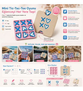 3D Baskı Kalpli XOX Masa Oyunu Kapaklı Tic Tac Toe Taşınabilir Zeka Oyunu