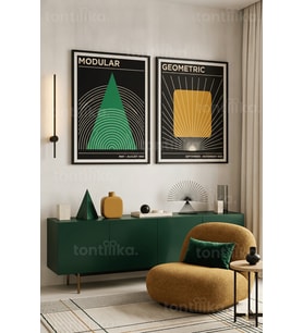 Geometrik Modernizm 2'li Ahşap Çerçeveli Tablo Seti