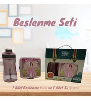 Pembe Çocuk Beslenme Kabı SET*İçme şişesi´le* Kız Çocuk*Bölmeli*Bölmeli Beslenme Kutusu (Açık Gri - Açık Pembe)