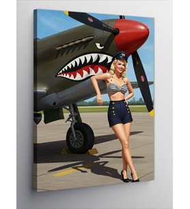Kanvas Tablo Askeri Uçak Ve Pin-Up Kadın