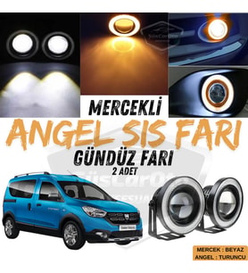 Dacia Dokker 2012-2022 Uyumlu Mercekli Angel Sis Farı Metal 76 mm Turuncu Halkalı Gündüz Farı 2 Adet