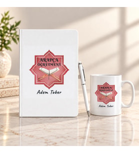 Arapça Öğretmenine İsme Özel Defter Kalem ve Kupa Hediye Seti