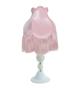 Kadife Kaplı Broş Dekorlu Pembe Vintage Abajur AB012245 (Pudra)