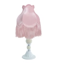 Kadife Kaplı Broş Dekorlu Pembe Vintage Abajur AB012245 (Pudra)