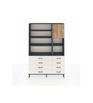 Arges Dolap 8 Raflı 8 Çekmeceli Tek Kapaklı  132x30x195 Antrasit-Çam/Aytaşı