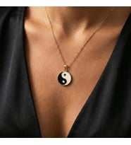 Kişiye Özel 925 Ayar Gümüş Zarif Yin Yang Kolye (Gold)