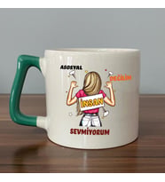 Asosyal Değilim İnsan Sevmiyorum Baskılı Yeşil Kulplu D Kupa