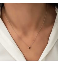 Gümüş Rose 3 Boyutlu P Harf Bayan Kolye