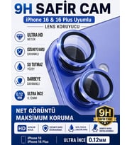iPhone 16 / 16 Plus Deniz Mavisi Metal Kamera Lens Koruyucu Safir Cam Ultra Net HD