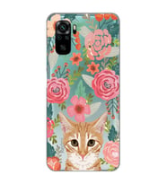 Redmi Note 10/Note 10S Uyumlu Kedi ve Çiçek Desenli Şeffaf Telefon Kılıfı