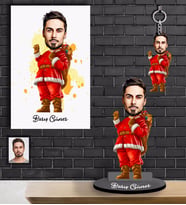 Kişiye Özel Yılbaşı Erkek Karikatürlü 3 lü Hediye Seti Model-14