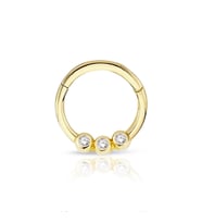 Yuvarlak Üç Taşlı Altın Helix Piercing (Gold)