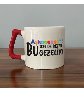 Aşkoooooo Baskılı Kırmızı Kulplu D Kupa